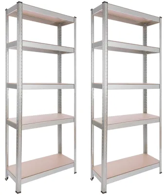 Image de Étagère de rangement pour charges lourdes - Lot de 2 - 180 x 75 x 30 cm - Galvanisé - 5 tablettes MDF - 350 kg