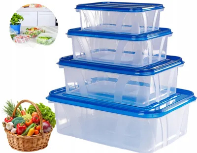 Produktbild von PAKO 4 Lebensmittelbehälter Set transparent blau, verschiedene Größen