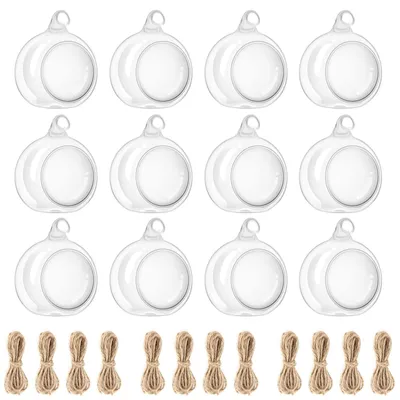 Teelichthalter hängend, 12er Set, 6 cm Ø, Glas, für Hochzeit & Deko