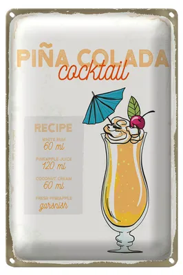 Produktbild von Blechschild Rezept Pina Colada Cocktail Recipe 18x12cm