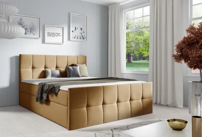 Obrázek produktu pro Manželská postel CHLOE - 200x200, světle hnědá + topper
