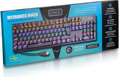 Image de Eaxus® Clavier de jeu mécanique - Clavier de jeu à LED avec touches macro & touches bleues, USB 1000 Hz Pollingrate, QWERTZ, noir