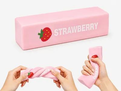 Produktbild von Strawberry Squishy Rosa – Erdbeer Quetschspielzeug Fidget Toy, KI-generiertes Bild