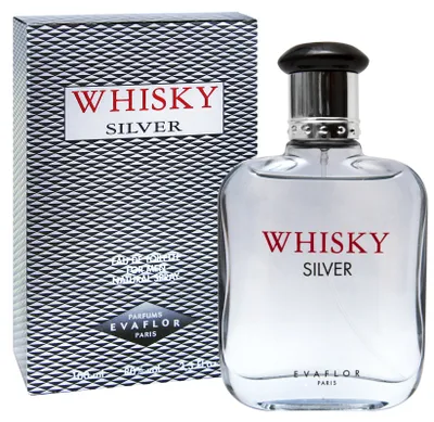 Obrázek produktu pro Evaflor Whisky Silver - Mužská Toaletní Voda, 100 ml. Kohoutkové lesknoucí tóny pro charismatické muže s jemnou příměsí dřevitých akordů. Navoňte se sebevědomím a elegancí.