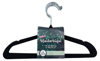 Produktbild von 5 Kinder-Kleiderbügel mit Samtüberzug Hosenbügel Wäschebügel , Farbe:schwarz