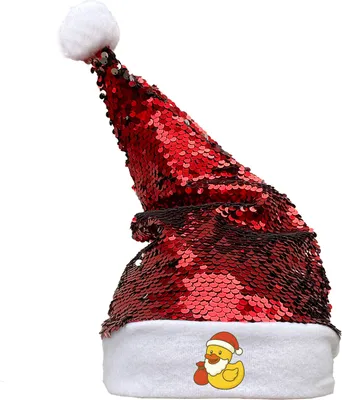 Produktbild von Huuraa Weihnachtsmütze Quietscheente Weihnachtsmann Comic Gummiente Geschenk Pailletten Rot/Weiß Filz Quietscheente Weihnachtsmann Geschenkidee