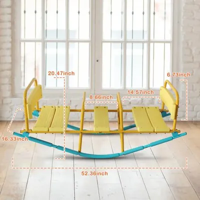 Produktbild von Blau Gelb 3-Personen Wippe 85x46x11,5cm Kinder Und Erwachsene Schwerlast Stahlrahmen Mit Rutschfesten Fusspads Outdoor Spielgeraet Fuer Garten Park