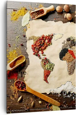 Produktbild von Bild auf Leinwand - Leinwandbild - Einteilig - Welt Karte Gewürze Farben - 70x100cm - Wand Bild - Wanddeko - Wandbilder - Leinwanddruck - Wanddekoration - Leinwand bilder - Wandbild - PA70x100-2832