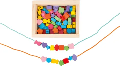 Produktbild von Small Foot 7594 Fädelkreativ, Holzbox mit Formen und Bändern, bunt (1 Set)