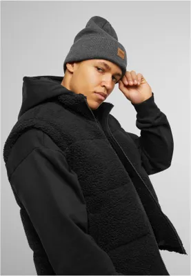 Produktbild von Urban Classics Leatherpatch Long Beanie Mütze Oldschool Retro, Farbe: Charcoal