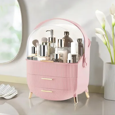 Obrázek produktu pro ZMH Organizér na make-up Kosmetický organizér se 2 zásuvkami (26x16x38 cm) pro kosmetiku Rtěnky Ložnice Komoda růžová
