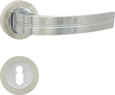 Produktbild von DOMINO Türgriff Drückergarnitur BB-Buntbart Set | Rund BB Rosette | Türklinke für Zimmertür, Bürotür, Kellertür & Innentür | Türbeschläge aus Aluminium | Chrom/Nickel Türdrückergarnitur | DEKAN-R M6/M9