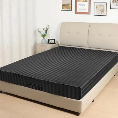 Productafbeelding van Satin Hoeslaken, Zijdezacht Polyester Satijn Weefsel, 36 cm Diepe Zakken met Elastieke Hoekbanden, 200 x 200 x 36 cm, Zwart Strepen