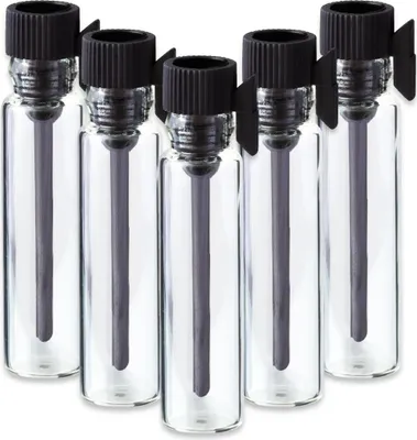Produktbild von 5x Glasfläschchen klar 1 ml mit schwarzem Stäbchen Probefläschchen