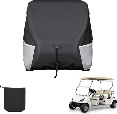 Immagine prodotto di SucceBuy Copertura impermeabile per golf car 2+2/4 posti (compatibile con la maggior parte dei modelli Club Car, Yamaha, EZGO, Honda), realizzata in robusto tessuto Oxford 420D con rivestimento inPoliuretanoe 3 porte con cerniera, nero