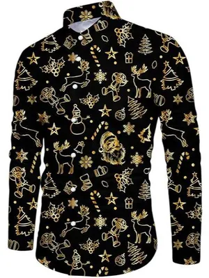 Zdjęcie produktu dla Męska koszula na Boże Narodzenie – elegancki wzór, krój slim fit, kolor czarny ze złotymi akcentami, rozmiar XXL