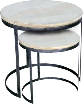 Produktbild von Soma Couchtisch 2er Set Beistelltisch Wohnzimmer-Tisch-Set rund Austin Metall-Gestell altsilber (BxHxL) 58 x 46 x 58 cm weiß gekälkt