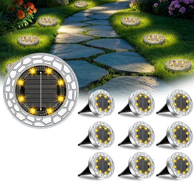 Produktbild von FIFlying 10 Stück Solar Bodenleuchten Aussen 8 LED Solarlampen für außen IP65 Wasserdicht Gartenbeleuchtung Warmweiß Solarleuchten für Garten Weg Einfahrt Rasen Gehweg Patio Terrasse