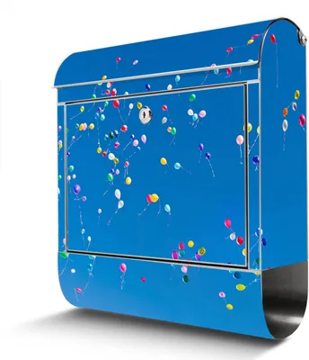 Produktbild von Edelstahl Briefkasten mit Zeitungsfach Bunte Luftballons großer Design Postkasten rostfrei, A4 Einwurf [BKGE2 12505]