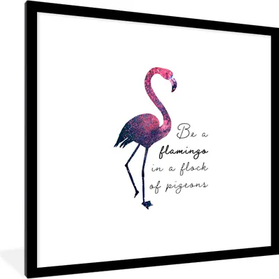 Produktbild von MuchoWow® MuchoWow® Gerahmtes Poster Flamingo - Vogel - Zeichnung - Zitat 40x40 cm - Poster mit zchwarzem Bilderrahmen - Poster - Plakat im Rahmen