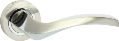 Produktbild von DOMINO Türgriff Drückergarnitur | Türklinke für Zimmertür, Bürotür, Kellertür & Innentür | Türbeschläge aus Aluminium | Chrom/Nickel Türdrückergarnitur| ENIGMA-R M6/M9