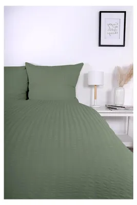 Produktbild von Seersucker Bio-Bettwäsche Uni 100% Baumwolle Valencia Sommerbettwäsche (Salbeigrün, 200x220 + 2x80x80 cm)