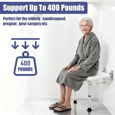 Produktbild von Klappbarer Duschsitz Wandmontage, bis 180 kg, Antirutschfüße, für Badezimmer