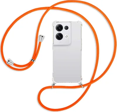 Produktbild von Handykette Backcover-Schutzhülle mit Band (Metall silberfarben) für Oppo Reno8 Pro 5G (6.62'') - neonorange