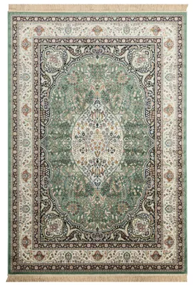 Produktbild von Steffensmeier Kurzflor Teppich Riad | Wohnzimmer | Orient | Pflegeleicht | Kirman Grün, Größe:  67x210 cm