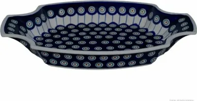 Produktbild von Original Bunzlauer Keramik Servierplatte Platte Teller oval eckig mit Griffe 33,3x22,5x4,6 cm Design 8
