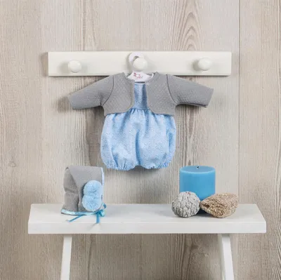 Produktbild von Asi Puppenkleidung Body mit grauer Strickjacke und Mütze - blau