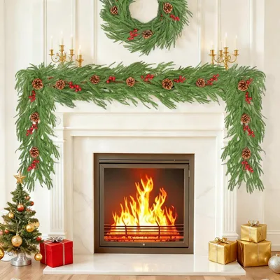 Immagine prodotto di Ghirlande natalizie con bacche rosse e pigne, confezione da 2, lunghezza 180 cm