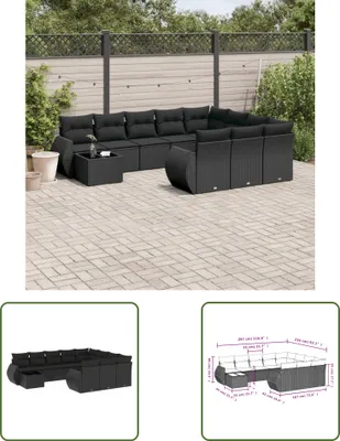 Produktbild von The Living Store 11-tlg. Garten-Sofagarnitur mit Kissen Schwarz Poly Rattan