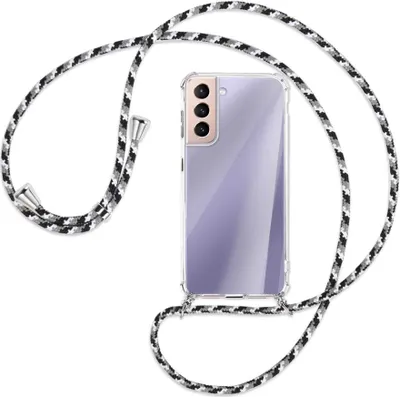 Produktbild von Handykette Backcover-Schutzhülle mit Band (Metall silberfarben) für Samsung Galaxy S21 5G - schwarz/grau/weiß