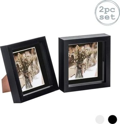 Produktbild von Nicola Spring 2 Stück 6 x 6 3D-Schatten-Kasten-Foto-Rahmen-Set - Craft Anzeigen Bilderrahmen mit 4 x 4 Montage - Glas Aperture - Schwarz / Schwarz