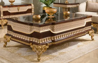 Produktbild von Casa Padrino Luxus Barock Couchtisch Dunkelbraun / Grau / Gold 156 cm - Barock Möbel