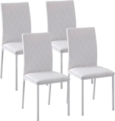 Immagine prodotto di Fortuna Lai Set di 4 sedie da pranzo, sedia da cucina con schienale, ecopelle, sedia da salotto con poggiapiedi, sedie, sedia imbottita con gambe in metallo per tavolo da pranzo, bianco