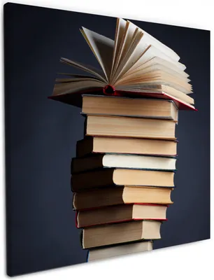Produktbild von Wallario Premium Leinwandbild Bücherstapel in Größe 50 x 50 cm