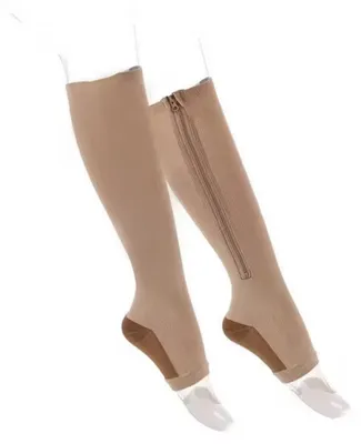 Immagine prodotto di Calze compressive - Calze compressive - Calze compressive con punta aperta - 1 paio - Taglia L/XL - Beige - Con cerniera - Calze da viaggio - Favoriscono la circolazione - Calze compressive - CHPN