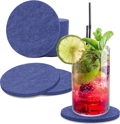 Produktbild von wortek Filz Untersetzer - Deko Tischset I Filzdeckel für Getränke, Tassen, Bar & Tisch, 8er Set I 10cm I Rund, Dunkelblau