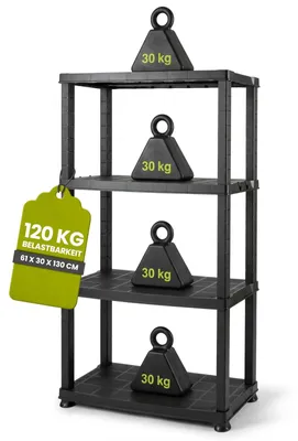 Produktbild von Kunststoffregal Lagerregal Kellerregal - 4 Etagen - 61 x 30 x 130 cm - Schwarz - Für Keller und Garage