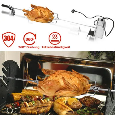 Immagine prodotto di TolleTour Set di spiedini in acciaio inossidabile da 117 cm Pinza per carne BBQ con motore incl. spiedini per carne 220V-240V Spiedo elettrico girarrosto Spiedo girarrosto da campeggio