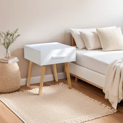 Image de Table De Chevet Blanc Pin Bois Table De Nuit Petite Table Tiroir Chambres