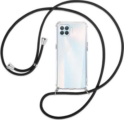 Produktbild von Handykette Backcover-Schutzhülle mit Band (Metall silberfarben) für Oppo A93 - schwarz
