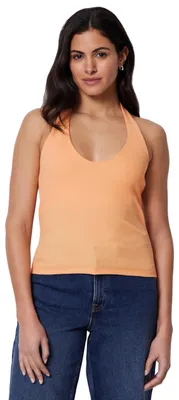 Produktbild von A. Essentials Damen Geripptes Halter-Neckholder-Top aus Baumwolle, Korallenorang