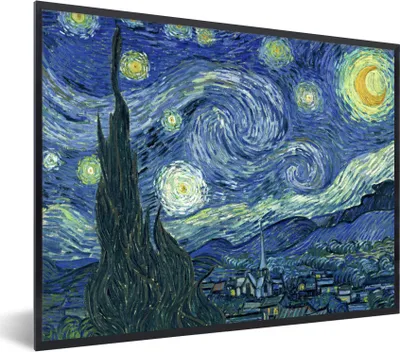 Produktbild von MuchoWow® Gerahmtes Poster Sternennacht - Gemälde - Alte Meister - Vincent van Gogh 80x60 cm - Poster mit Schwarzem Bilderrahmen Wandposter Rahmen Foto Bilder - Schwarzem - Mit Gestell