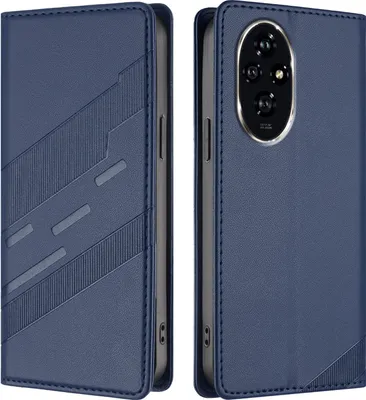 Image de Etui pour Honor 200, étui portefeuille en cuirPolyuréthaneavec fente pour cartes et fonction stand Blau