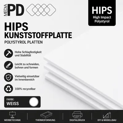 Obrázek produktu pro 3 kusy 100 x 100 cm, polystyrenové desky, HIPS plastová deska, bílá, 1 mm | Desky pro modelářství a kutilství, cedule a reklamní tabule, zástěny