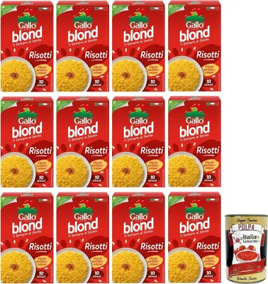 Produktbild von 12x Gallo Riso Blond Risotti,100% Italienischer Reis, Ideal für Risottos,Kochzeit 10 Minuten,Packung mit 1Kg + Italian Gourmet Polpa di Pomodoro 400g Dose