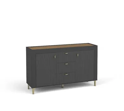 Produktbild von Kommode MORANO II, Sideboard mit 3 Schubladen und 2 Türen, Moderner Wohnzimmerschrank mit Stauraum, Elegante Kommode für Esszimmer, Flur Schwarz